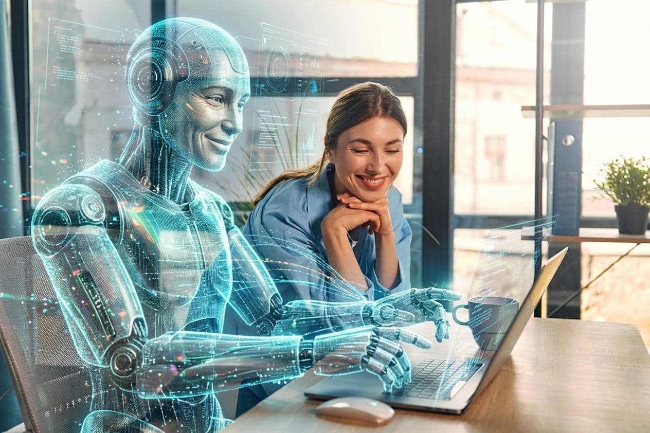 Andrew, your AI wealth coach, sitting beside an operator at their laptop reviewing their plan